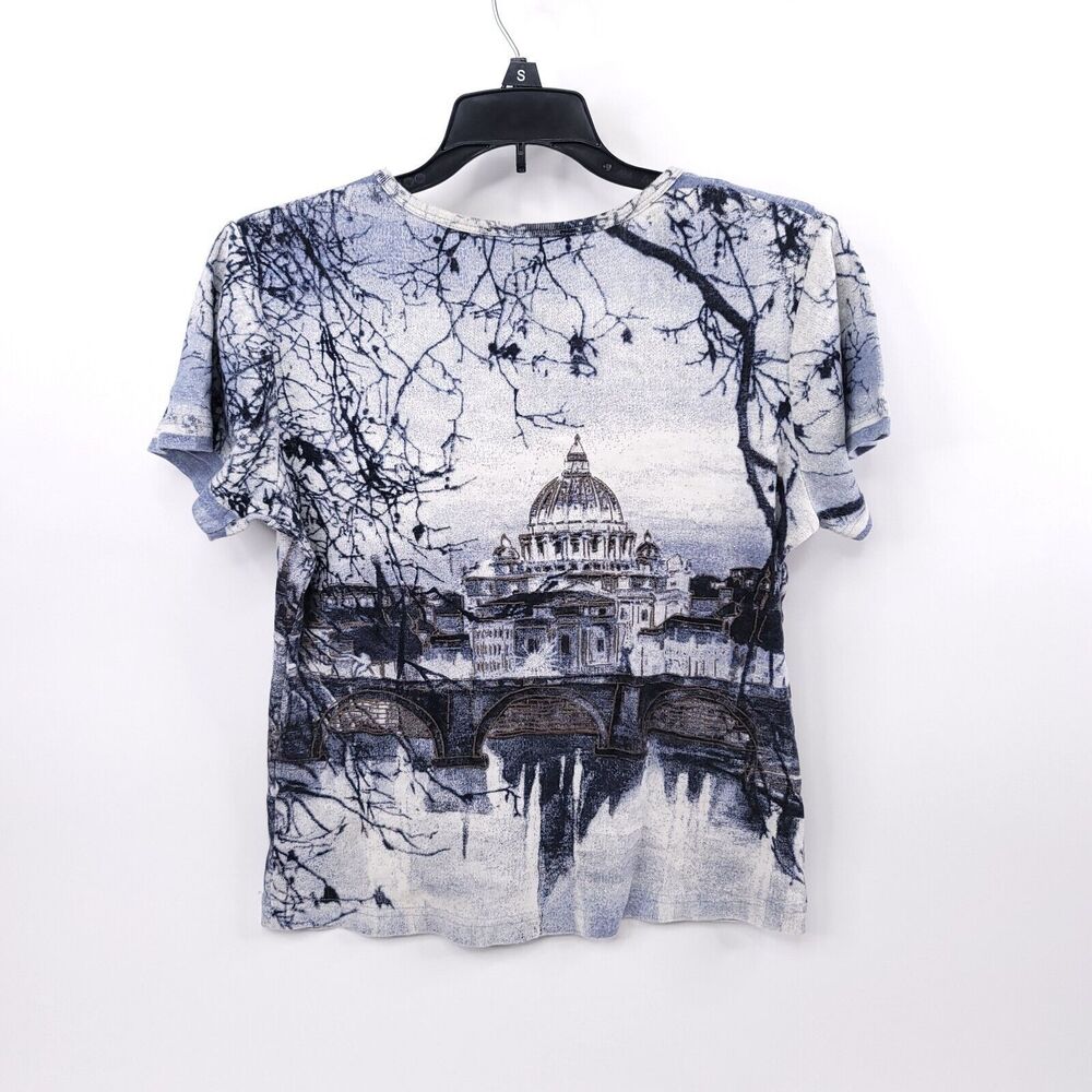 Kaktus Shirt Womens Medium Beaded Short Sleeve St Peter's Basilica Stretch Top - Picture 2 of 9